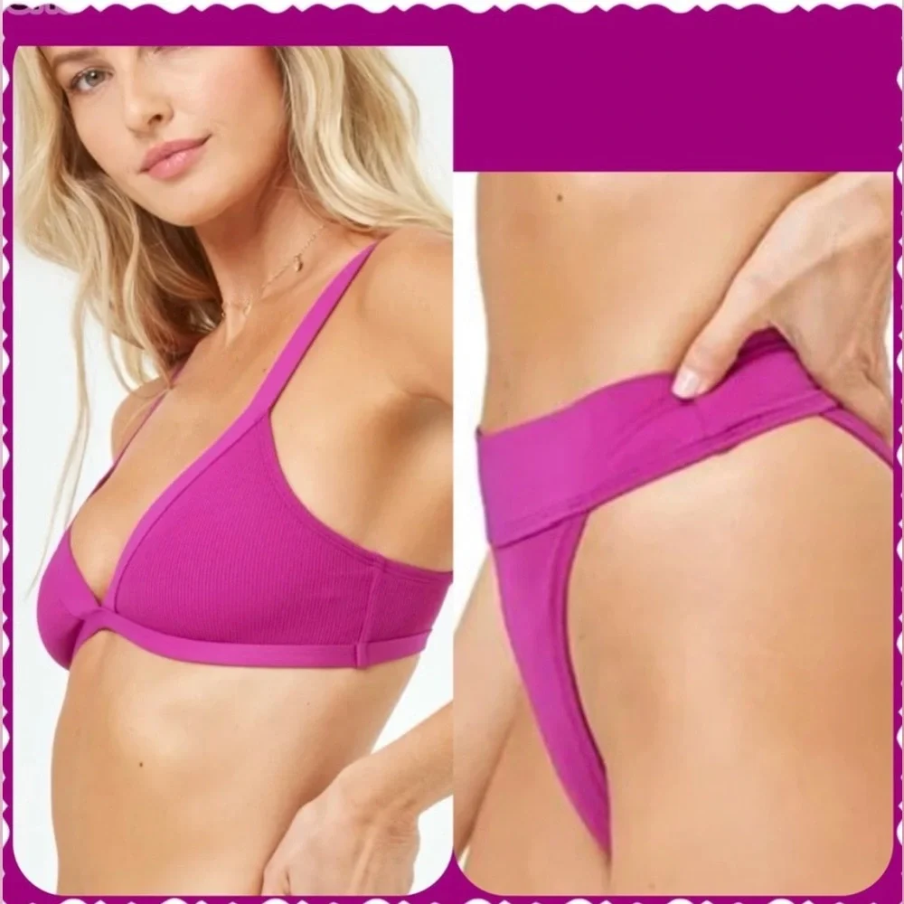 L*Space Farrah Bikini Top and Lola Bitsy Bikini Bottom Ribbed Swimsuit Sz Small
